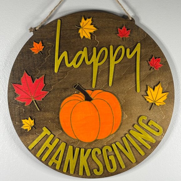 🦃 “Happy Thanksgiving” Sign – 11.5” Round - Picture 1 of 1